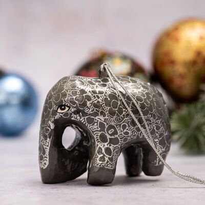 Slate Pebble Design Elephant Paper-mache Hanging Christmas Tree Decoration
