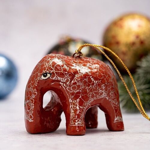 Rust Pebble Design Elephant Paper-mache Hanging Christmas Tree Decoration