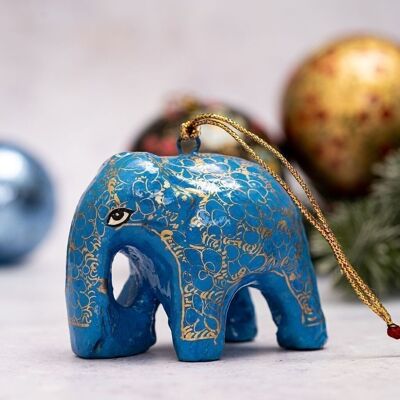 Décoration d'arbre de Noël suspendue en papier mâché, motif galet bleu azur, éléphant