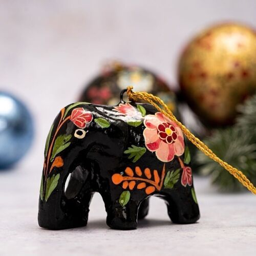 Indian 18 Elephant Paper-mache Hanging Christmas Tree Decoration