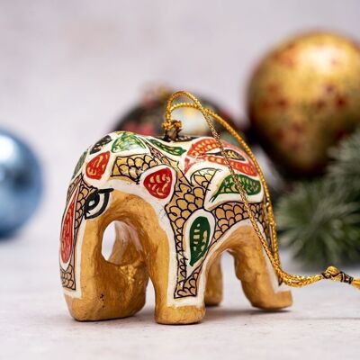 Décoration d'arbre de Noël à suspendre en papier mâché avec 26 éléphants indiens