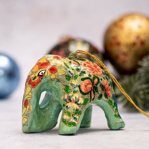 Indian 11 Floral Elephant Paper-mache Hanging Christmas Tree Decoration