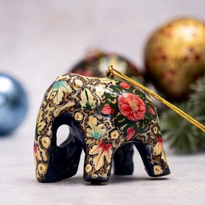 Turquoise & Pink Elephant Paper-mache Hanging Christmas Tree Decoration