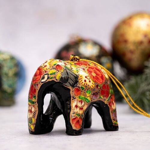 Russian Floral Elephant Paper-mache Hanging Christmas Tree Decoration