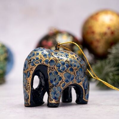 Indischer Weihnachtsbaumschmuck aus Pappmaché mit 8 floralen Elefanten zum Aufhängen