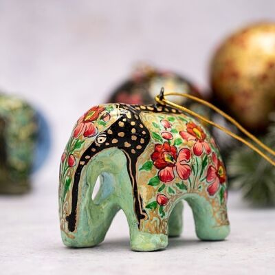 Indian 10 Floral Elephant Paper-mache Hanging Christmas Tree Decoration