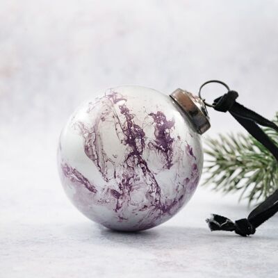 Grande boule de Noël en marbre mauve de 4 po à suspendre, décoration de Noël