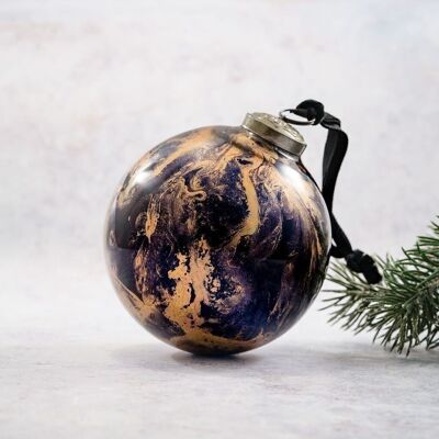 4" Black Marble Bauble Large Hanging Glass Christmas Decoration