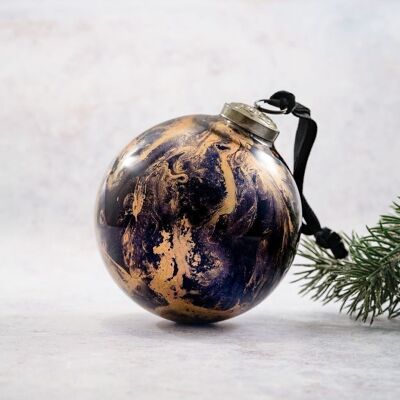 Adorno navideño de cristal colgante grande, adorno de mármol negro de 4"
