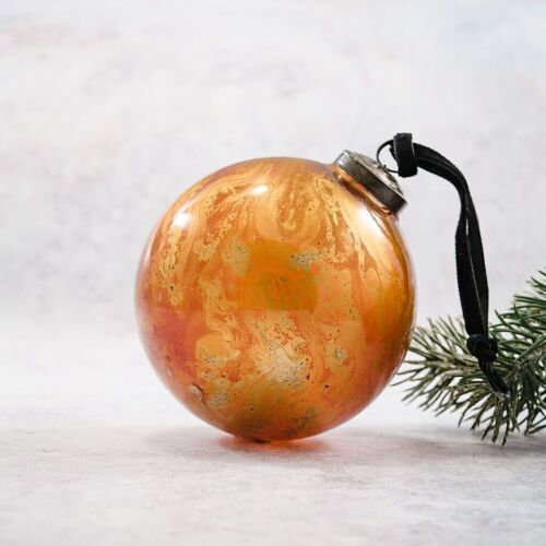 4" Copper Marble Bauble Large Hanging Glass Christmas Decoration