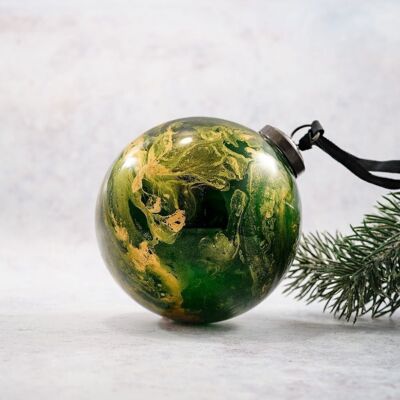 4" Emerald Marble Bauble Large Hanging Glass Christmas Decoration