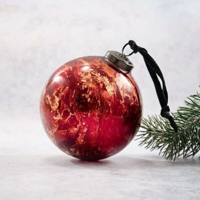 Grande boule de Noël en marbre rouge de 4 po à suspendre, décoration de Noël