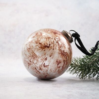4" Ox-Blood Red Marble Bauble Large Hanging Glass Christmas Decoration