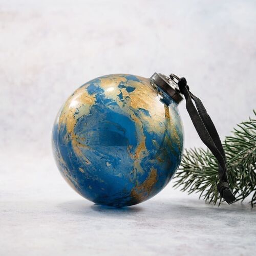 4" Teal Marble Bauble Large Hanging Glass Christmas Decoration