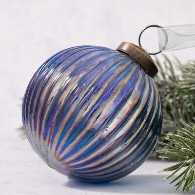 Ornamento natalizio in vetro grande con palla a coste arcobaleno da 4 pollici