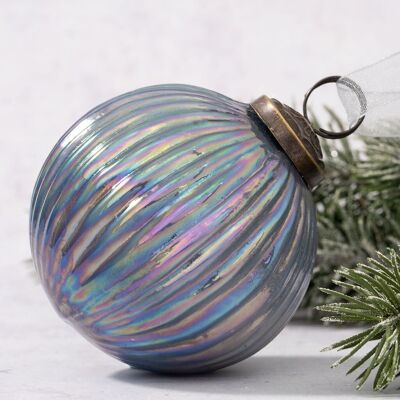 Adorno navideño de cristal grande con bola acanalada de arcoíris de pizarra de 4"