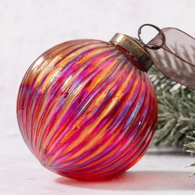 Grande boule de Noël en verre arc-en-ciel rouge de 4 po