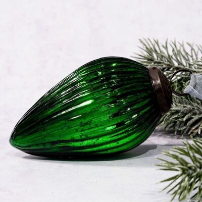 4" Tannenzapfen-Ornament aus smaragdgrünem Glas zum Aufhängen