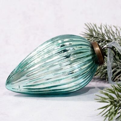 4" Tannenzapfen-Ornament aus Glas zum Aufhängen in Minzgrün