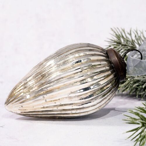 4" Silver Glass Hanging Pinecone Ornament