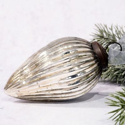 10,2 cm großer Tannenzapfen-Ornament aus silbernem Glas zum Aufhängen