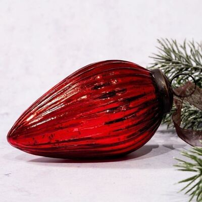 4" Tannenzapfen-Ornament zum Aufhängen aus rotem Glas