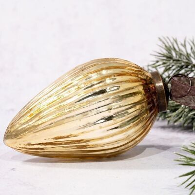 10,2 cm großes goldenes Tannenzapfen-Ornament aus Glas