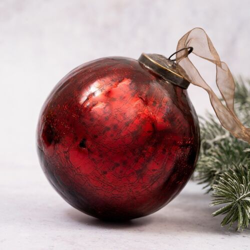 4" Wine Crackle Glass Hanging Christmas Tree Ornament