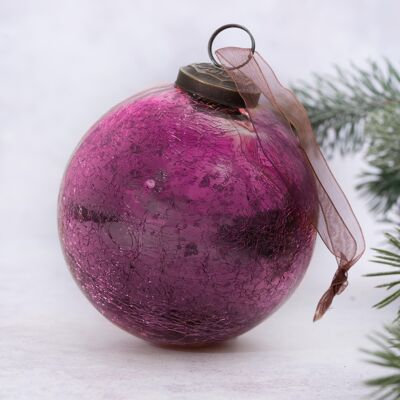 4" Mulberry Crackle Glass Hanging Christmas Tree Ornament