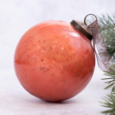 4" pfirsichfarbener Christbaumschmuck aus Crackle-Glas zum Aufhängen