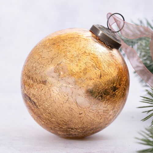 4" Honey Crackle Glass Hanging Christmas Tree Ornament