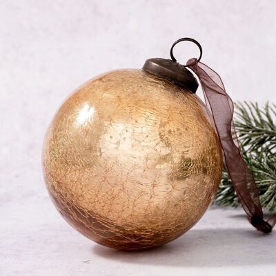 4" Champagne Crackle Glass Hanging Christmas Tree Ornament