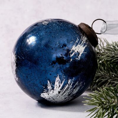 Adorno colgante para árbol de Navidad de vidrio craquelado de lámina plateada de 4" Old Navy