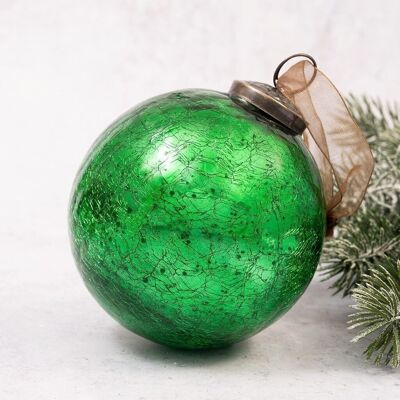 10,2 cm große Weihnachtskugel aus smaragdgrünem Crackle-Glas