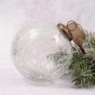 4" Clear Crackle Glass Christmas Bauble
