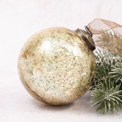 Boule de Noël en verre craquelé doré de 4 po