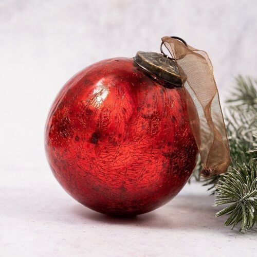 4" Red Crackle Glass Christmas Bauble