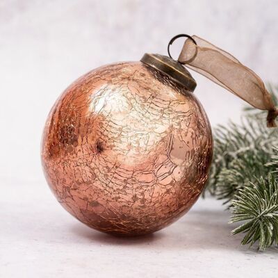 4" Rose  Crackle Glass Christmas Bauble
