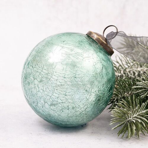 4" Mint Crackle Glass Christmas Bauble
