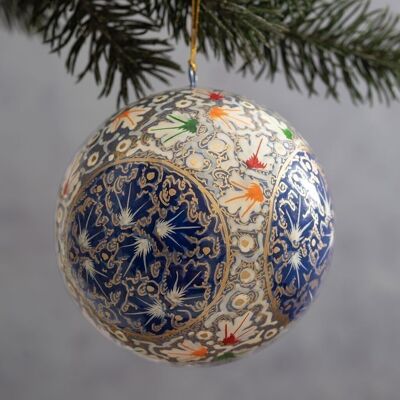 4" Starburst Floral Paper Mache Christmas Hanging Bauble