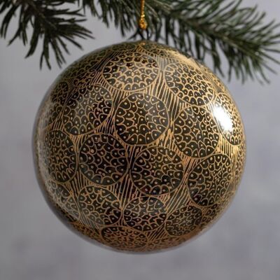 4" Obsidian Paper Mache Christmas Hanging Bauble