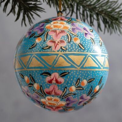 4" Blue Ternion Paper Mache Christmas Hanging Bauble