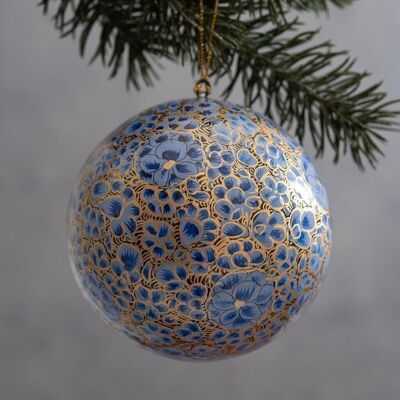 Boule de Noël à suspendre en papier mâché indien à 8 fleurs de 4 po