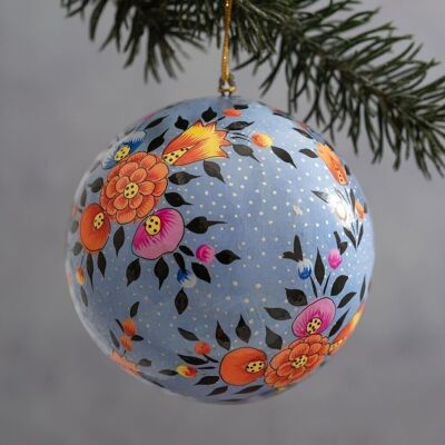 4" Blue Indian Paper Mache Christmas Hanging Bauble