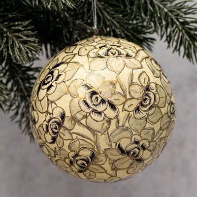 4" Grey Paper Mache Floral Hanging Bauble