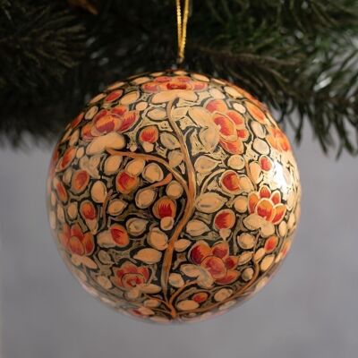 4" Peach Russian Paper Mache Floral Hanging Bauble