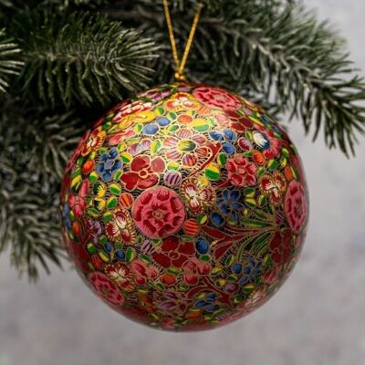 4" Russian Paper Mache Floral Hanging Bauble