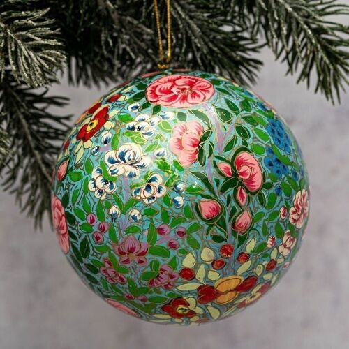 4" Indian 11 Paper Mache Floral Hanging Bauble