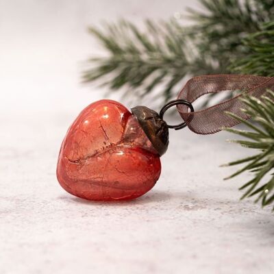 Set of 6 Small 1" Peach Crackle Glass Hanging Hearts