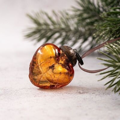 Set di 6 piccoli cuori pendenti in vetro craquelé color miele da 1 pollice